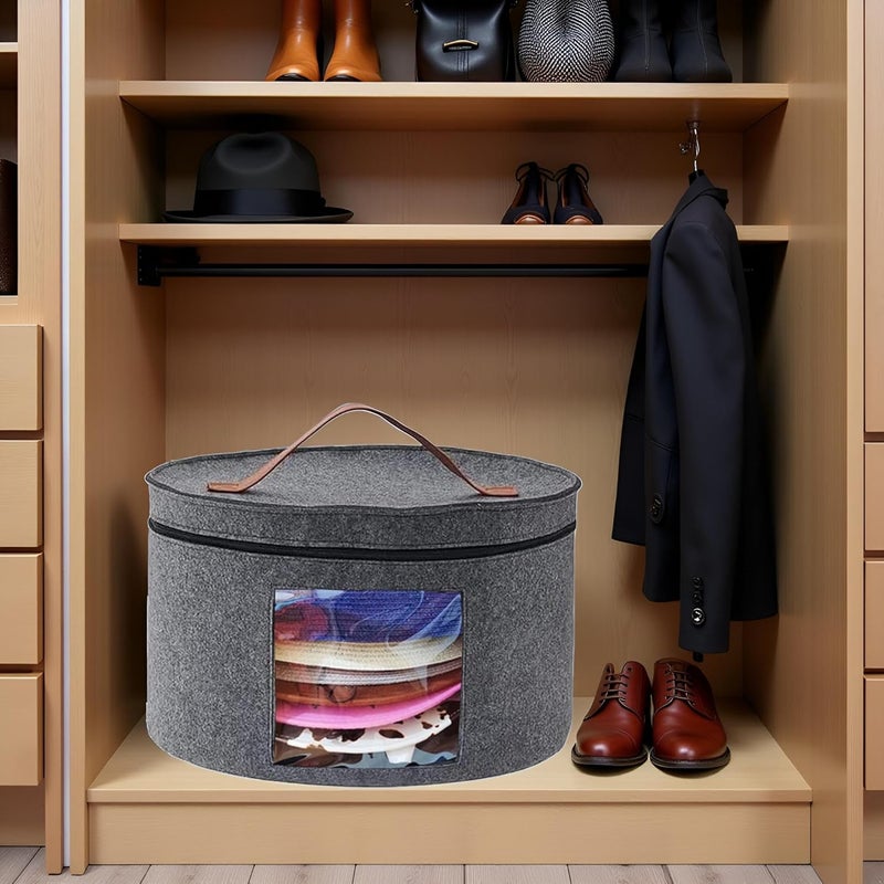 Memfish Hat Box-Hats Boxes for Women Storage Travel Large Round Hat Carrier Case Organizer (Grey) - Image 3